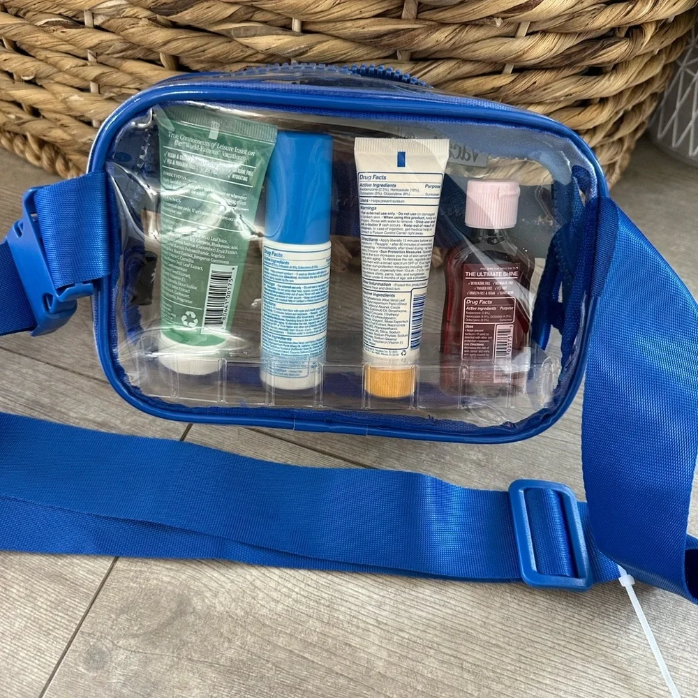 Blue Transparent Crossbody Bag with Vacation Travel Set